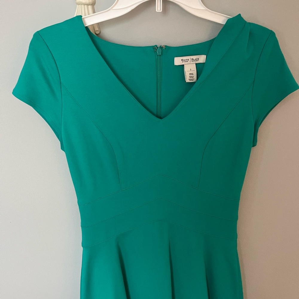 White House Black Market Teal V-Neck Fit & Flare Midi Dress